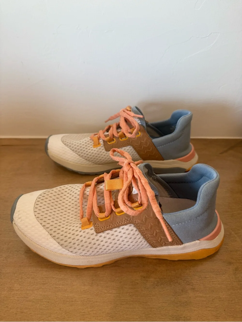 OluKai Women's Cream Mesh Athletic Shoes with Coral Laces